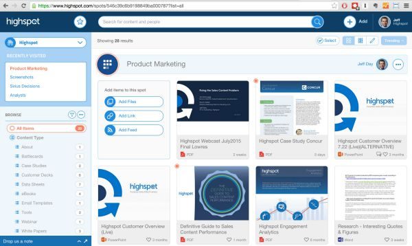 screenshot of the highspot platform