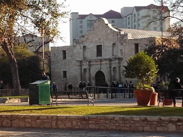 the Alamo, in the middle of San Antonio