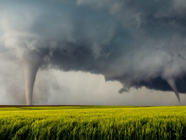 Two tornados move across a green field in piece about chaos caused by Sam Altman and Elon Musk and brand resonance.