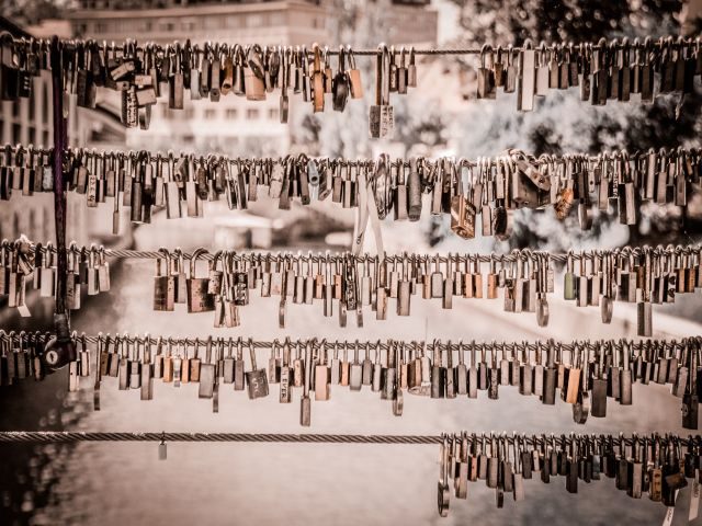 Locks hanging on a wire - devsecops concept