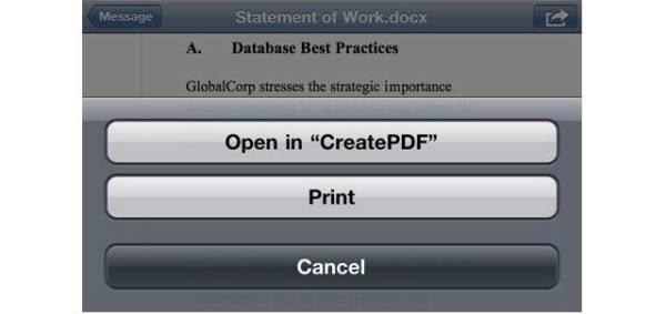 Adobe CreatePDF embeds itself in the iOS