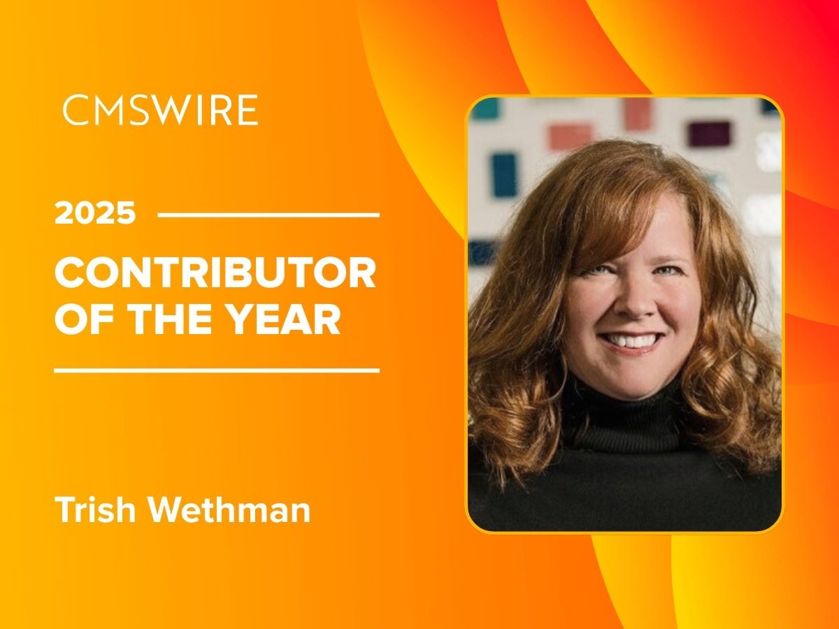 Portrait of Trish Wethman, CMSWire Contributor of the Year 2025, smiling in a professional headshot against a colorful, abstract background.