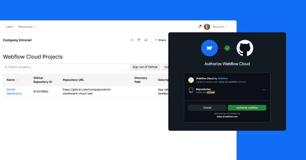 Webflow Cloud product screenshot that brings full-stack app hosting to the Website Experience Platform