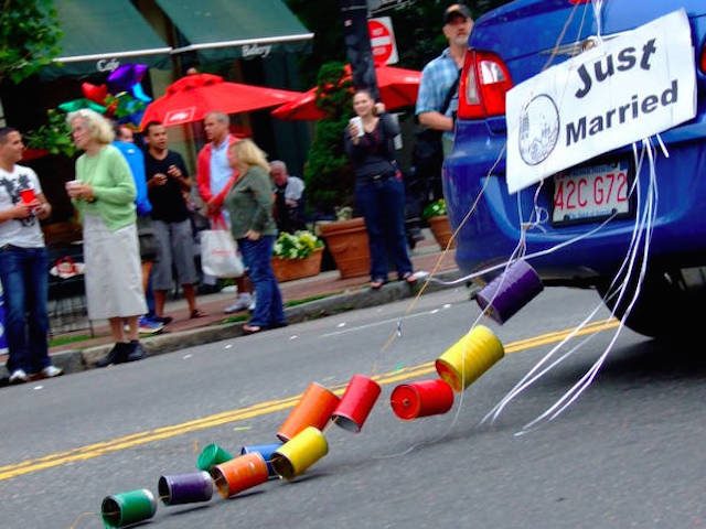 just married cans on a car