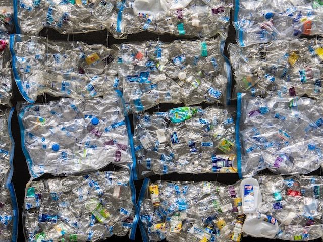 wall of plastic waste
