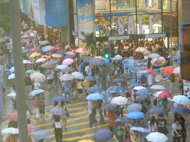 shoppers in the rain