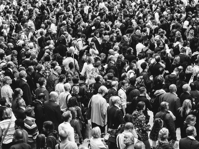 black and white photo of a crowd