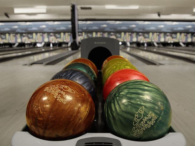 bowling balls in a bowling alley