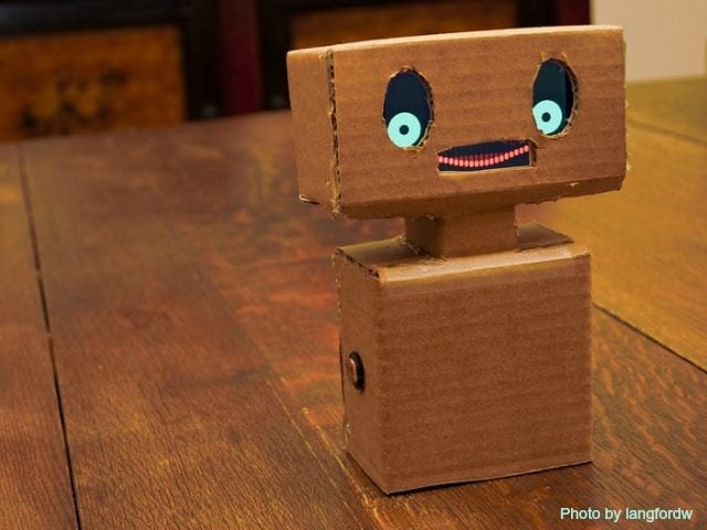A friendly cardboard robot