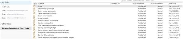 manage project tasks from Outlook Client