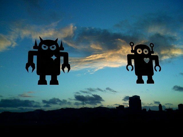 robot decals on a window