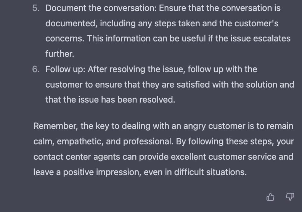 ChatGPT's output when asked a customer experience question.