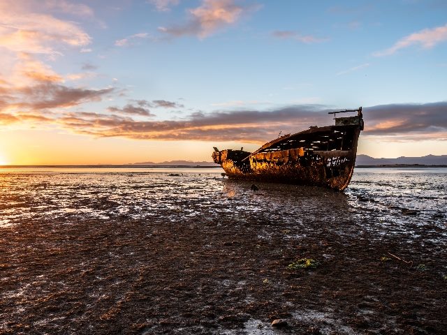 Ship wreck in shallow waters in New Zealand.