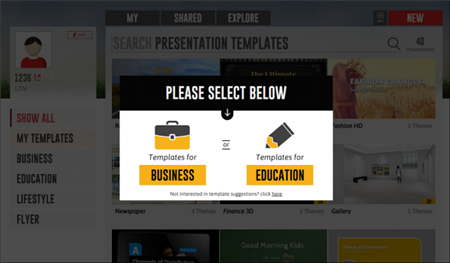 Emaze simplified menu