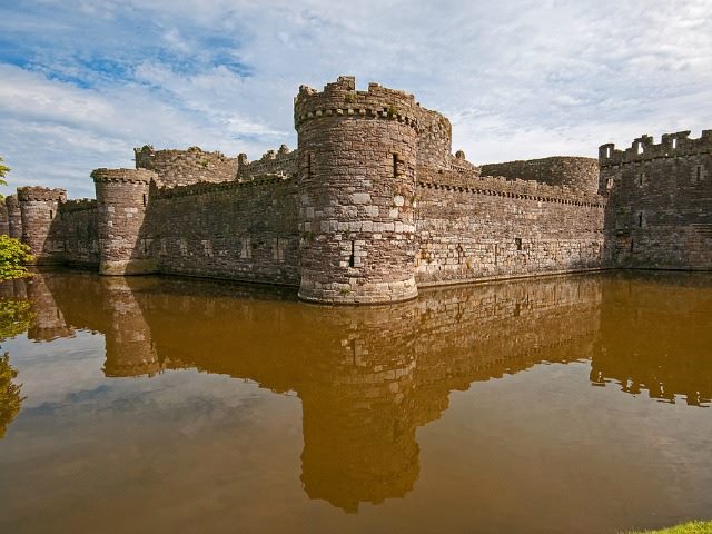 castle surrounded by a moat