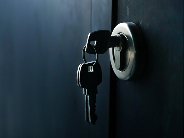 A key in a door lock