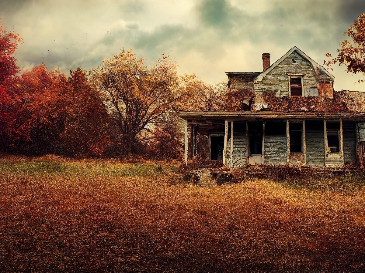 Haunted house, an old worn-down abandoned home, creepy and spooky.