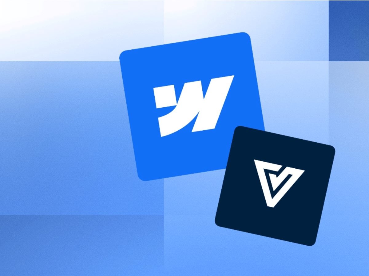 Illustration of the Webflow logo and the Vidoso logo on overlapping blue tiles, representing Webflow’s acquisition of the video platform Vidoso.