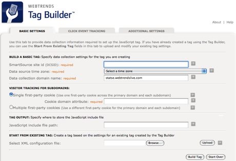 WebTrends Tag Builder Interface