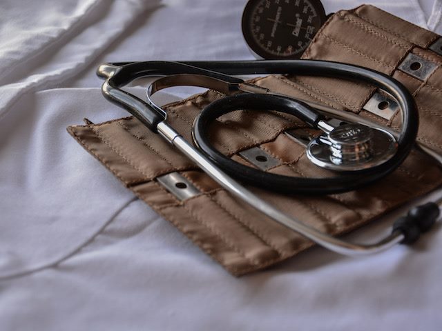 close up of stethoscope and blood pressure cuff
