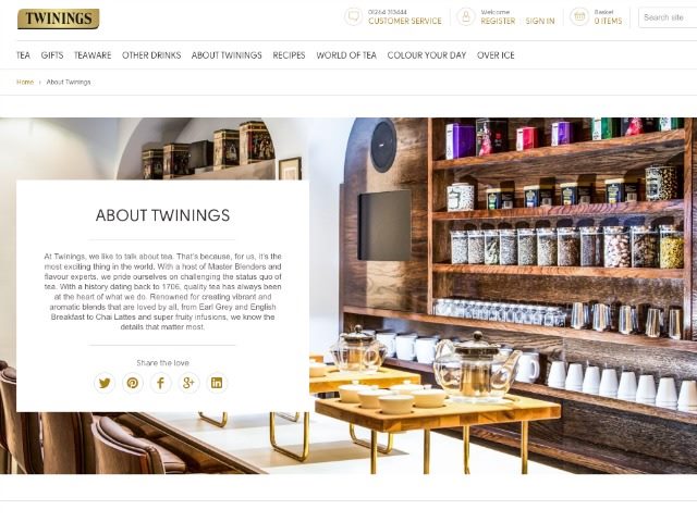 Twinings Homesite "About Twinings"