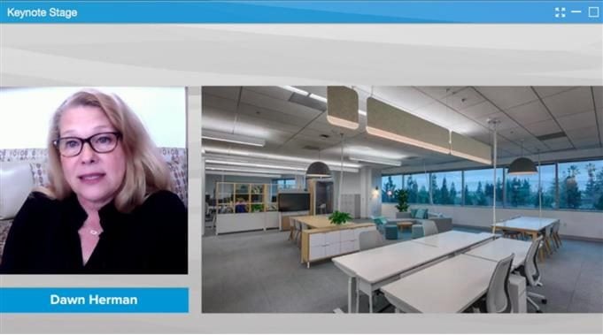 Screenshot of a presentation at Digital Workplace Experience 2020 by Dawn Herman, head of UX infrastructure at Google.