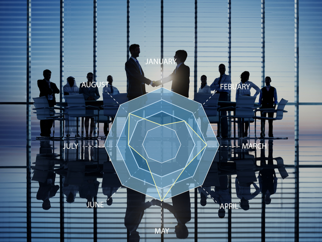 Silhouetted office workers, with a radar screen overlaid.