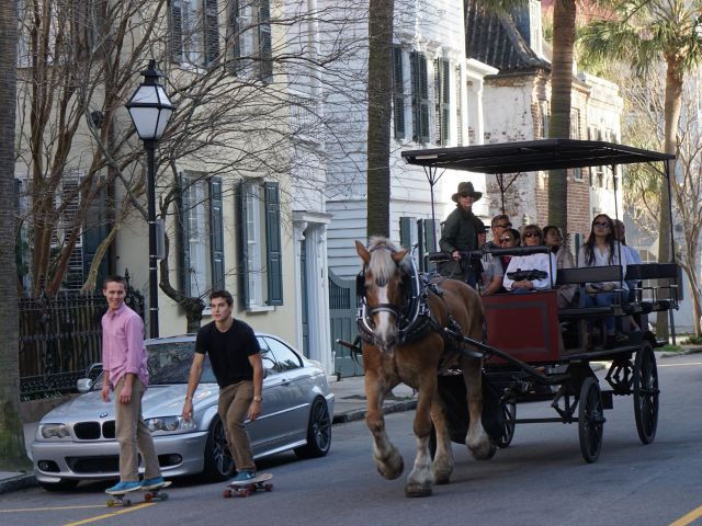Skaters and Horse and Buggy