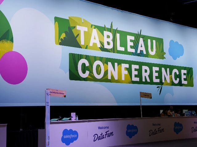 Sign that says, "Tableau Conference" at registration at the San Diego Convention Center.