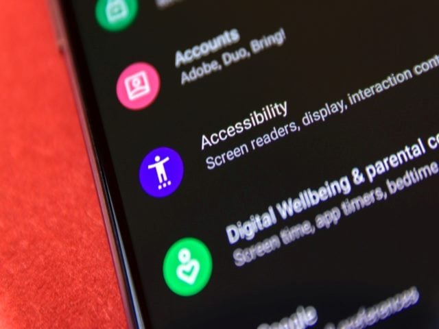 A photo that shows accessibility features in the Android 9 settings menu