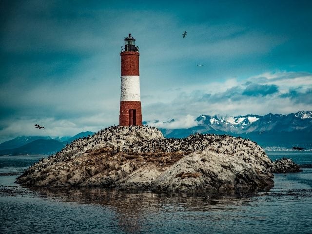 Lighthouse near beagle canal between the border of Argentina and Chile. 