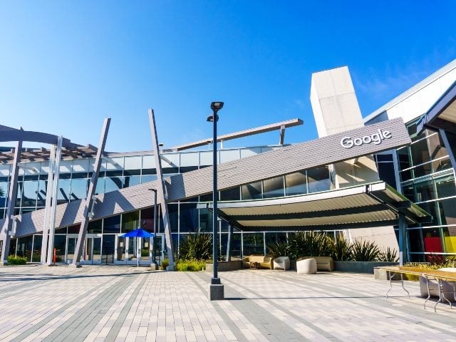 Modern buildings at the Google's main headquarters, the Googleplex campus, in Silicon Valley