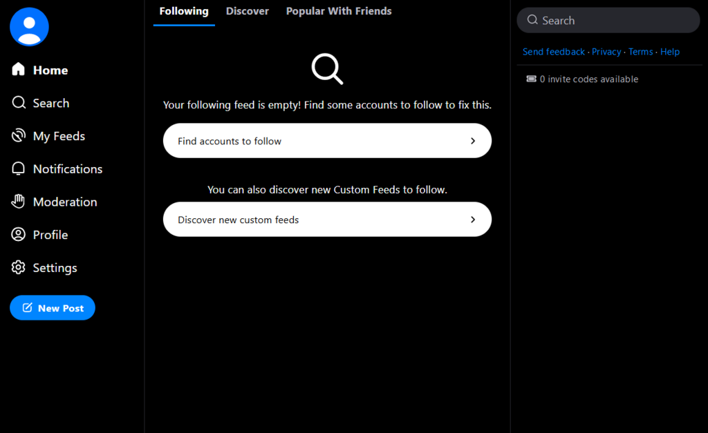 The Bluesky Social homepage