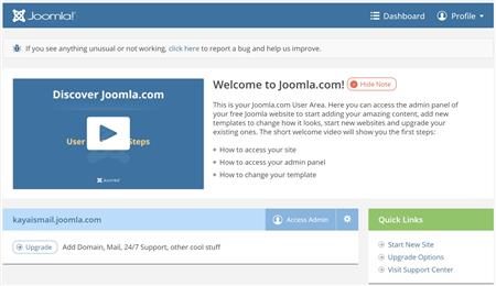 Joomla.com admin dashboard