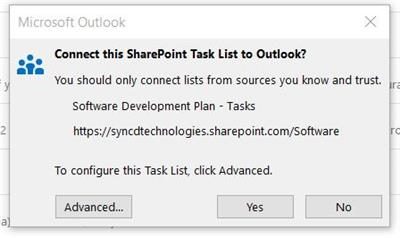 connect sharepoint task list to outlook