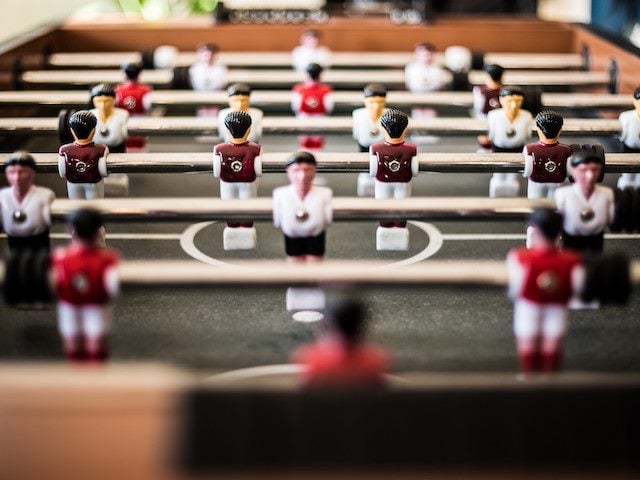 close up of a foosball table