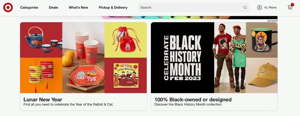 A screenshot of Target's cultural marketing ads including for the Lunar New Year and Black History Month.