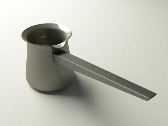 metal pourer with spout right over the handle: example of bad design