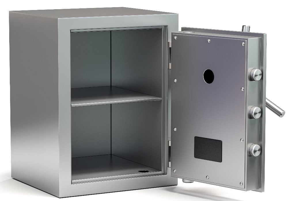 An open, empty metallic vault with sturdy hinges and locking mechanisms, symbolizing the uncertain returns on high investments. This image relates to the Goldman Sachs report on generative AI investment, highlighting the skepticism around financial benefits.