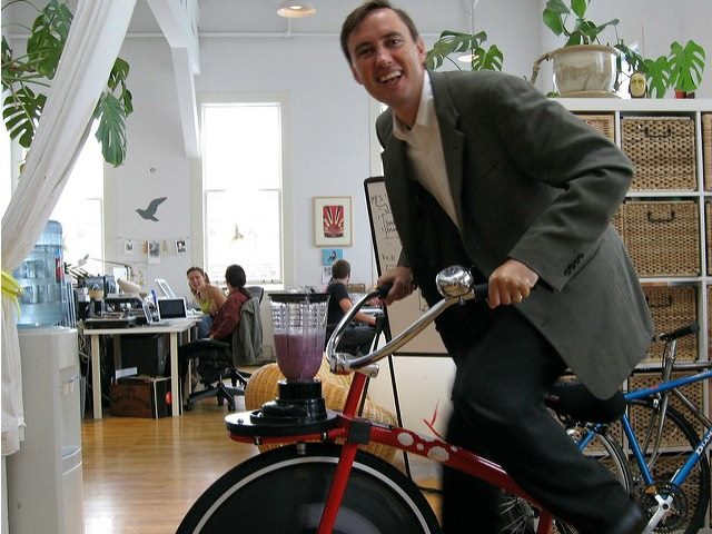 making a smoothie in the office