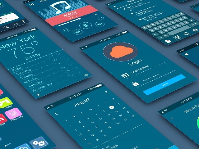 A variety of mobile app designs are laid out on a table, including ones for weather, audio books and a calendar among others in piece about the importance of good user onboarding design. 