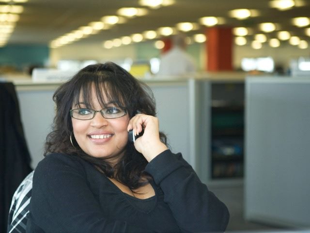 happy woman on a phone