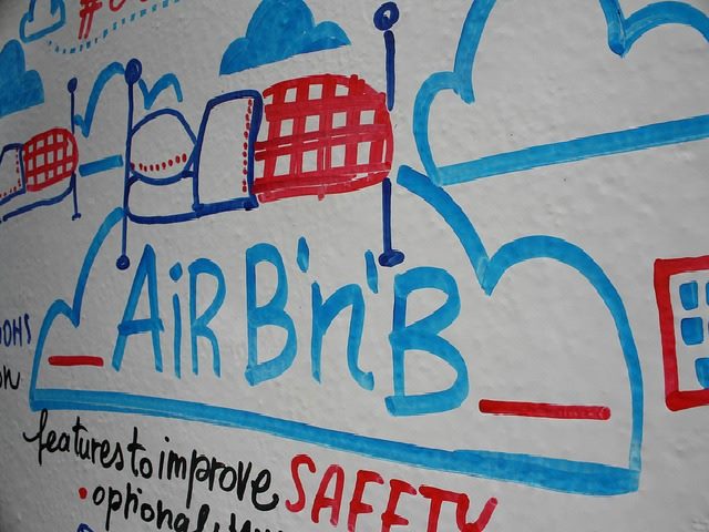sign with "airbnb" writing on it