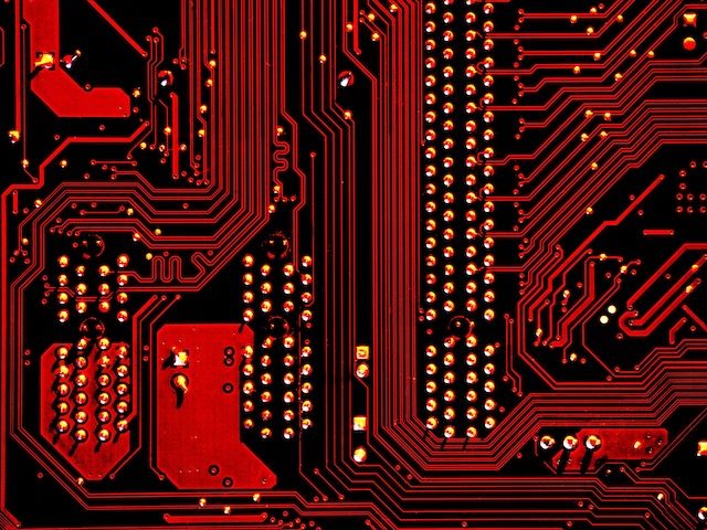 close  up shot of the motherboard of  a  computer