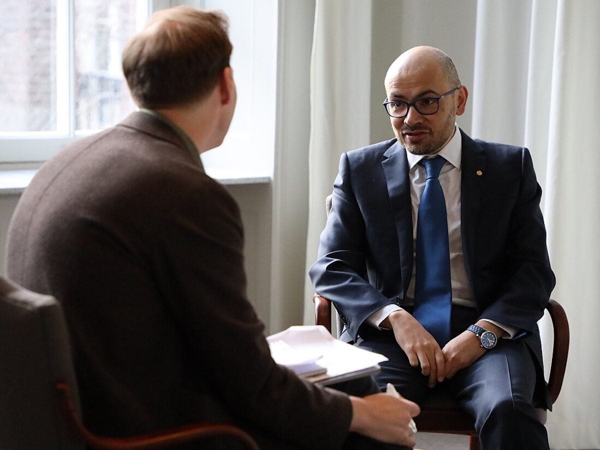 Demis Hassabis at the 2024 Nobel Prize press conference at Royal Swedish Academy of Sciences