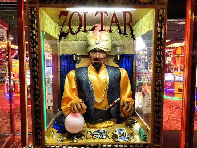 Zoltar fortune teller booth on a boardwalk