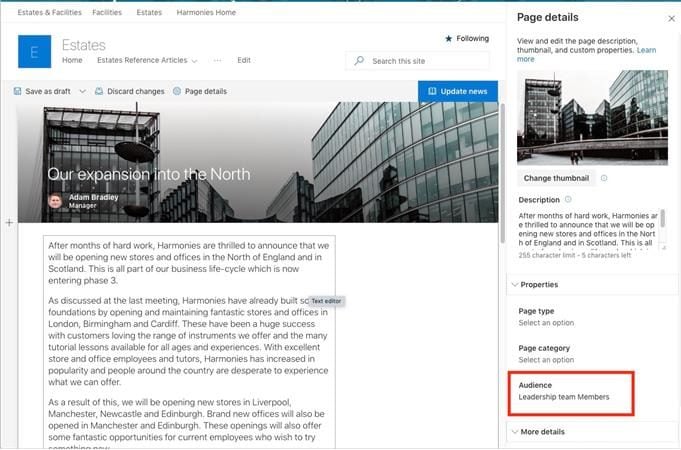 audience details visible in SharePoint