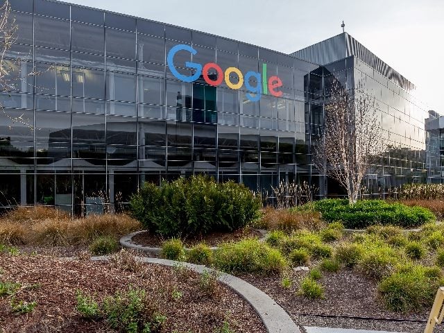 Sign on a building at Google's headquarters in Silicon Valley. 