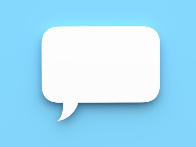 white chat bubble on a light blue background