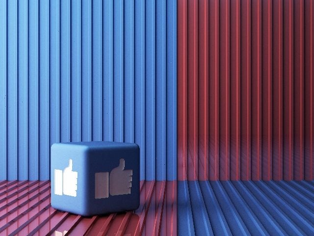  Like Facebook 3d box with blue and red background.